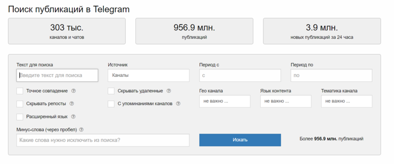 Поиск публикаций в Telegram